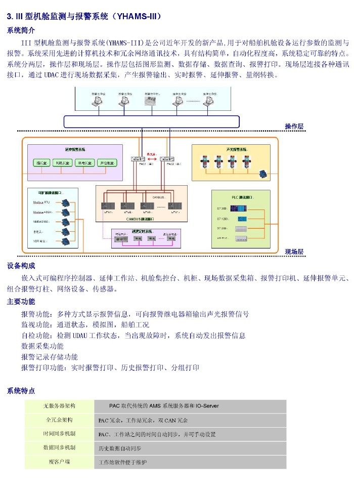 III型機(jī)艙監(jiān)測與報警系統(tǒng)（YHAMS-III）